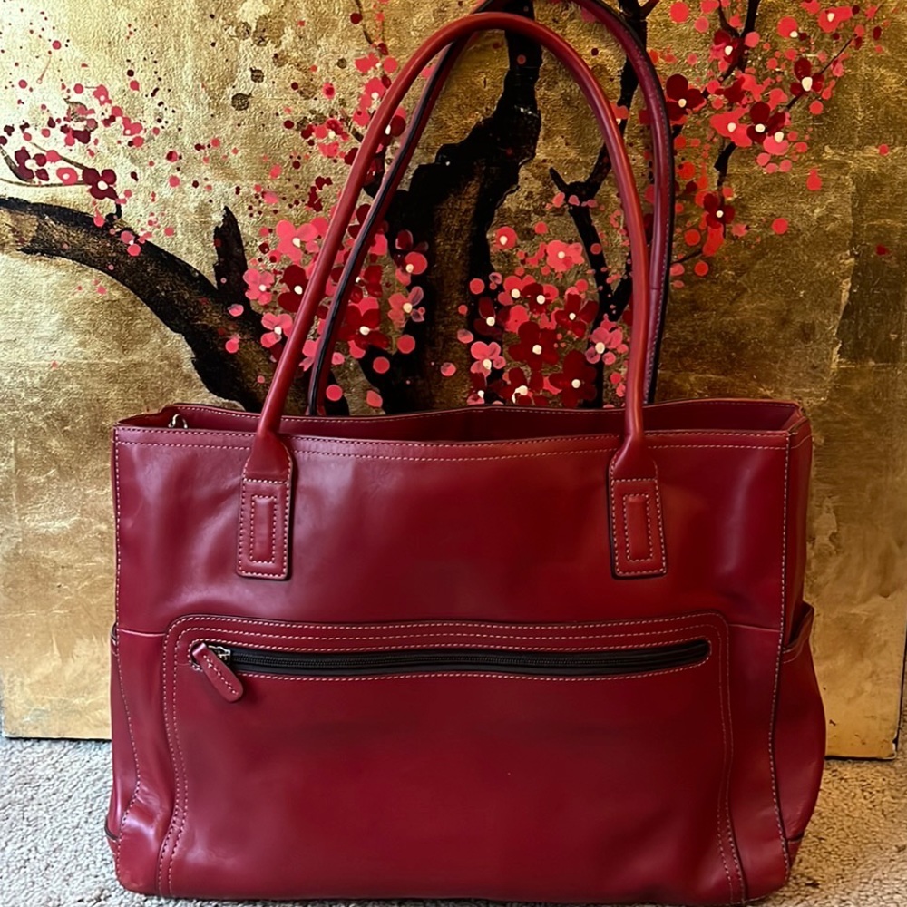 Fossil Red Leather Shoulder Tote
